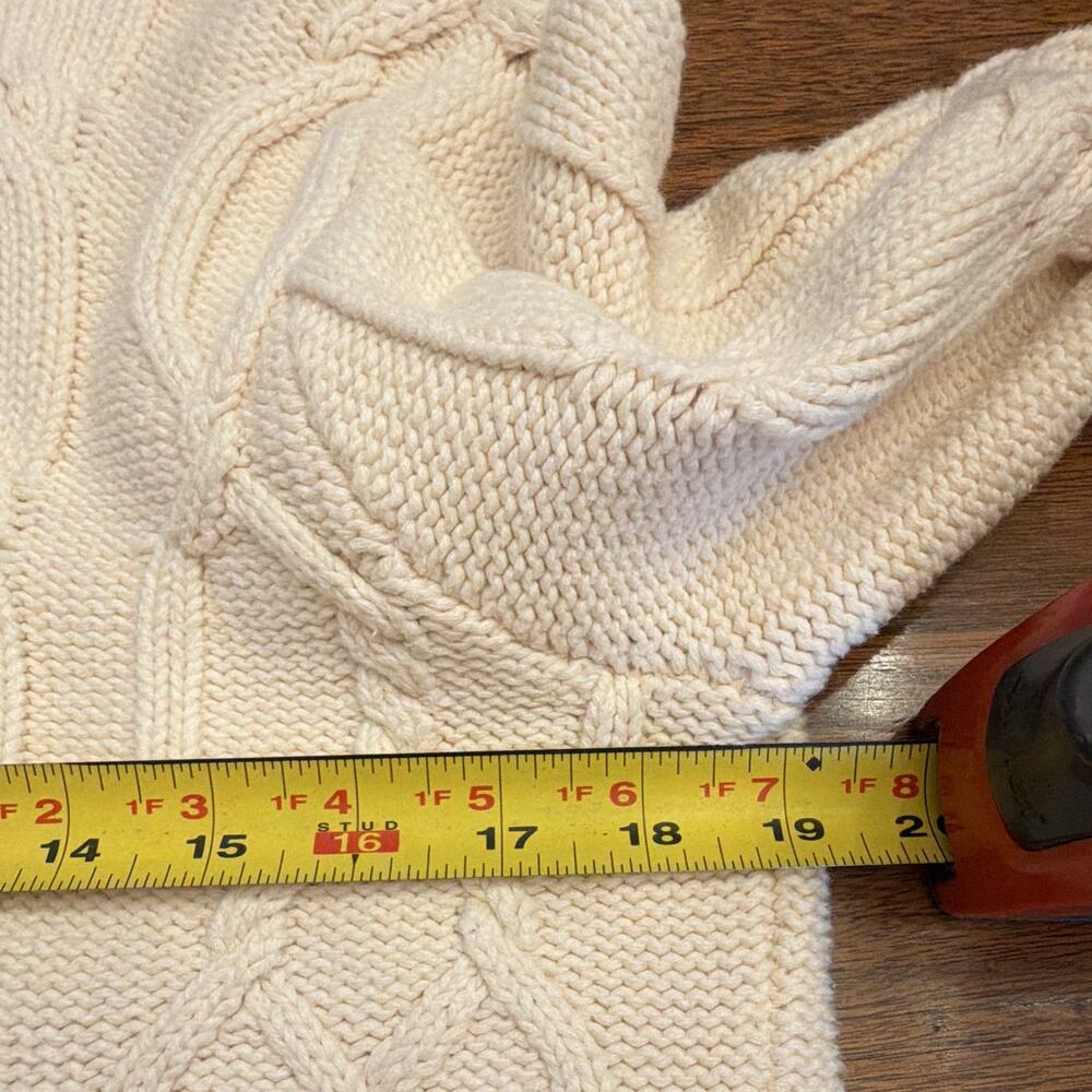 Chaps Ralph Lauren Women Cream Cable Knit Mock Sweater Fisherman VNTG Preppy M - Picture 5 of 9